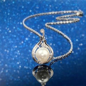 Sterling Silver Pearl Necklace w/Zircon